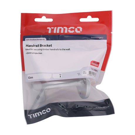 This is an image of Timco - Handrail Bracket - Satin Anodised Aluminium 63mm (1 Each TIMbag) 725079