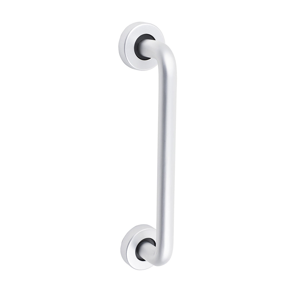 This is an image of Timco - D Shaped Pull Handle On Rose - Satin Anodised Aluminium 229 x 19 (1 Each TIMbag) 725092