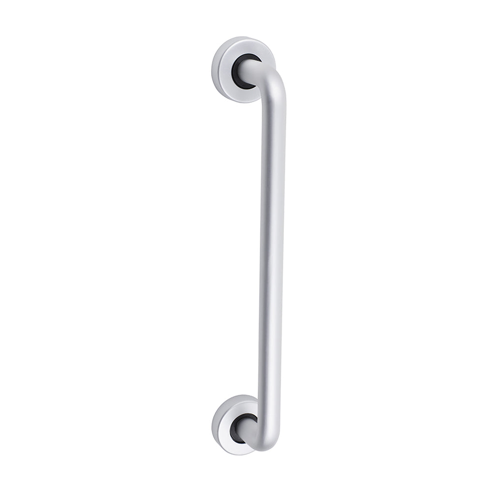 This is an image of Timco - D Shaped Pull Handle On Rose - Satin Anodised Aluminium 305 x 19 (1 Each Bag) 725094BX