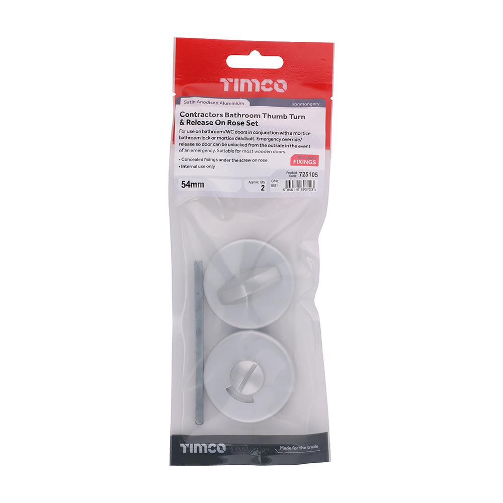 This is an image of Timco - Contractors Bathroom Thumb Turn & Release On Rose Set - Satin Anodised Aluminium 54mm (1 Pairs TIMpac) 725105
