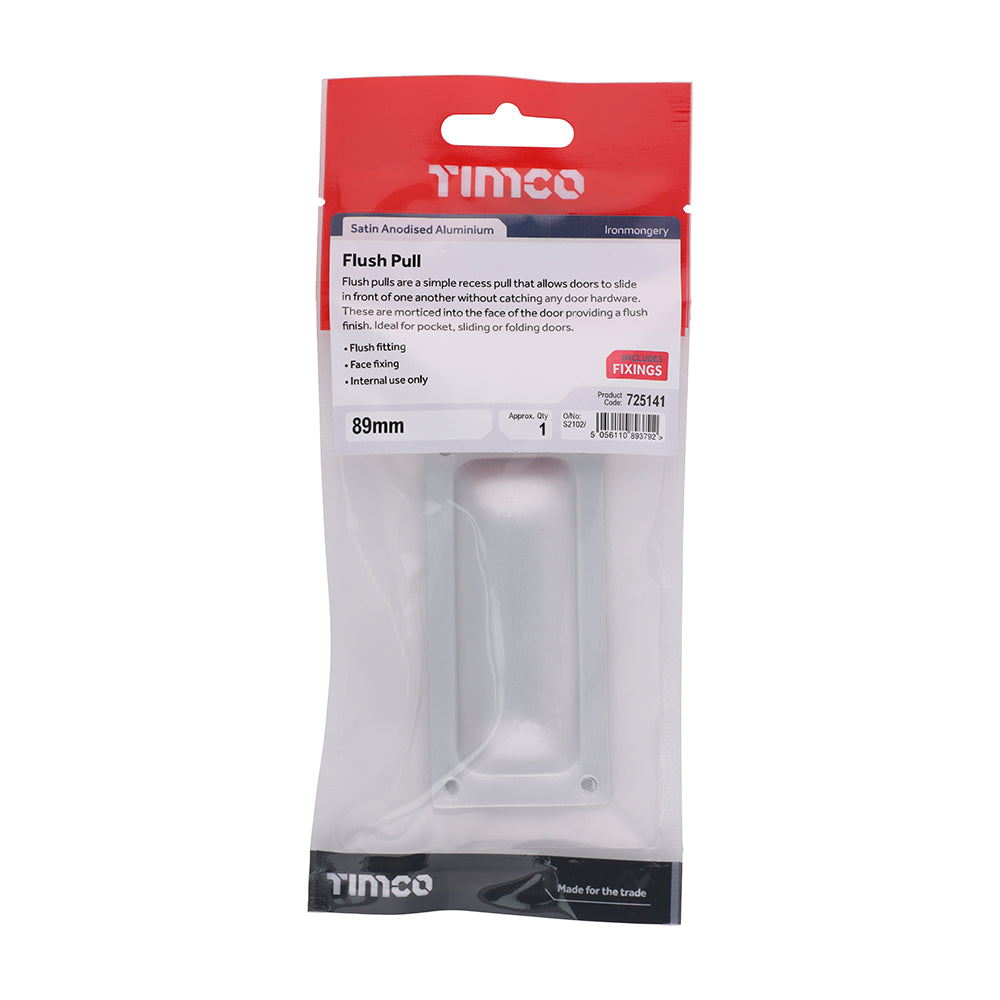 This is an image of Timco - Flush Pull - Satin Anodised Aluminium 89mm (1 Each TIMpac) 725141