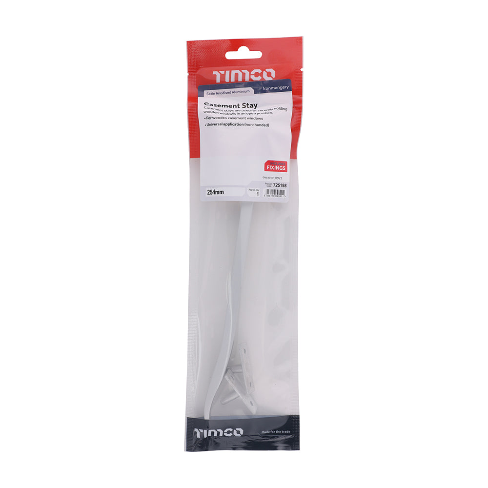 This is an image of Timco - Casement Stay - Satin Anodised Aluminium 254mm (1 Each TIMpac) 725198