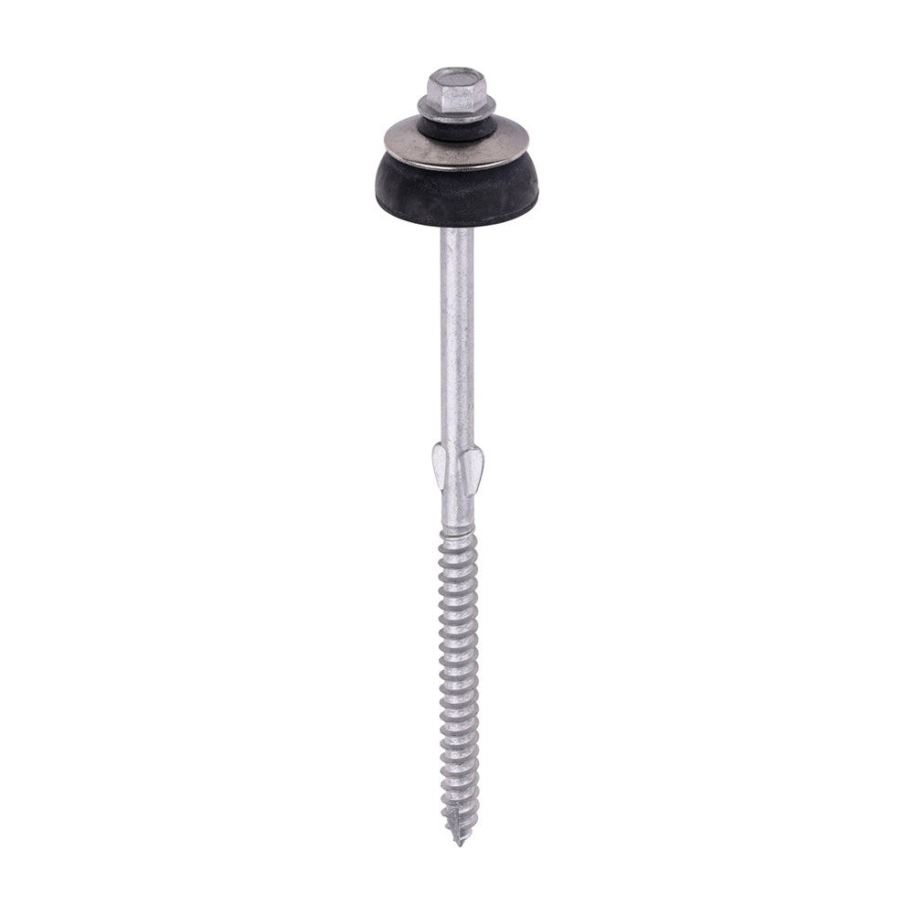 This is an image of Timco - Metal Construction Fibre Cement Board to Light Section Screws - Hex - BAZ Washer - Slash Point - Exterior - Silver Organic 6.3 x 130mm - (50 PCS Box) 731339
