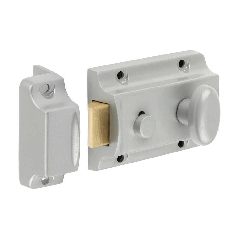 This is an image of Timco - Traditional Nightlatch - Silver 91 case / 60 backset (1 Each Box) 765508
