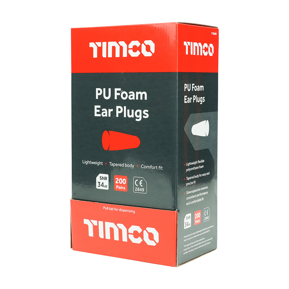 This is an image of Timco - PU Foam Ear Plugs One Size (200 Pairs Box) 770049