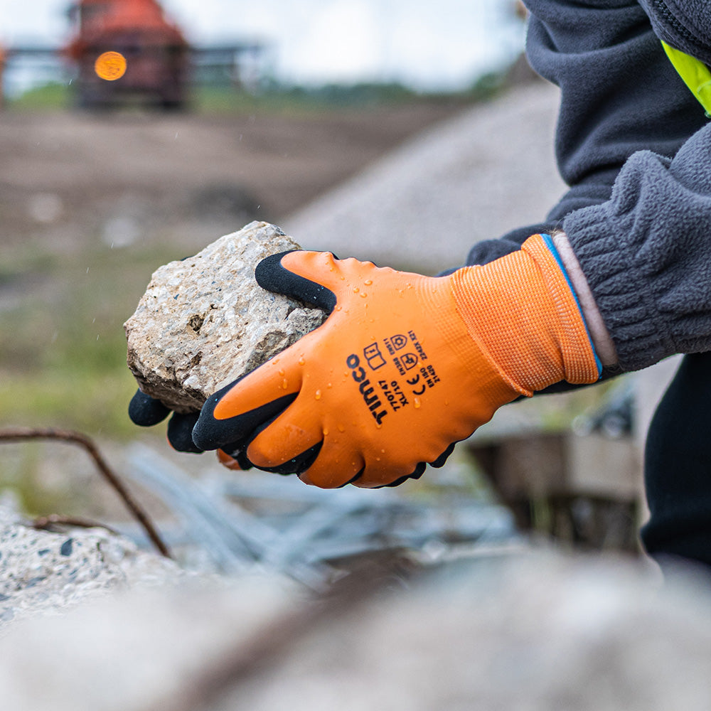 This is an image of Timco - Aqua Thermal Grip Glove - Sandy Latex Coated Polyester Large (1 Pairs Backing Card) 770204