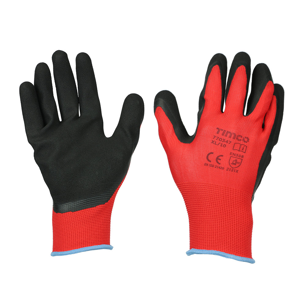 This is an image of Timco - Toughlight Grip Gloves - Sandy Latex Coated Polyester X Large (1 Pairs Backing Card) 770347