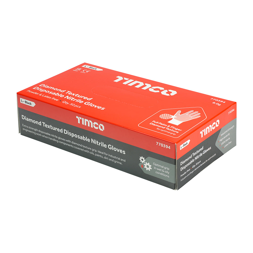 This is an image of Timco - Diamond Textured Disposable Nitrile Gloves Large (50 Each Box) 770394