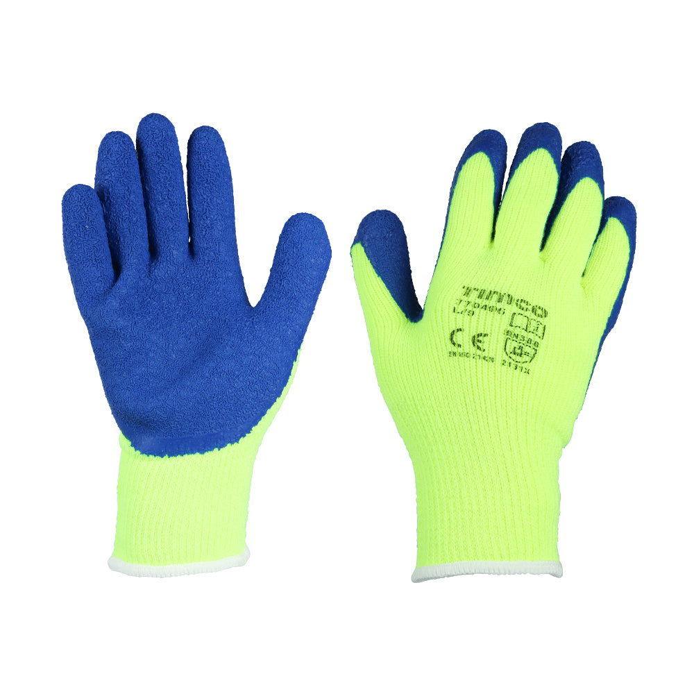 This is an image of Timco - Warm Grip Gloves - Crinkle Latex Coated Polyester Large (1 Pairs Backing Card) 770496