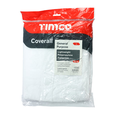 This is an image of Timco - General Purpose Coverall - White Large (1 Each Bag) 770582