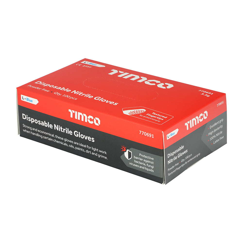This is an image of Timco - Nitrile Gloves - Blue Large (100 Pieces Box) 770691