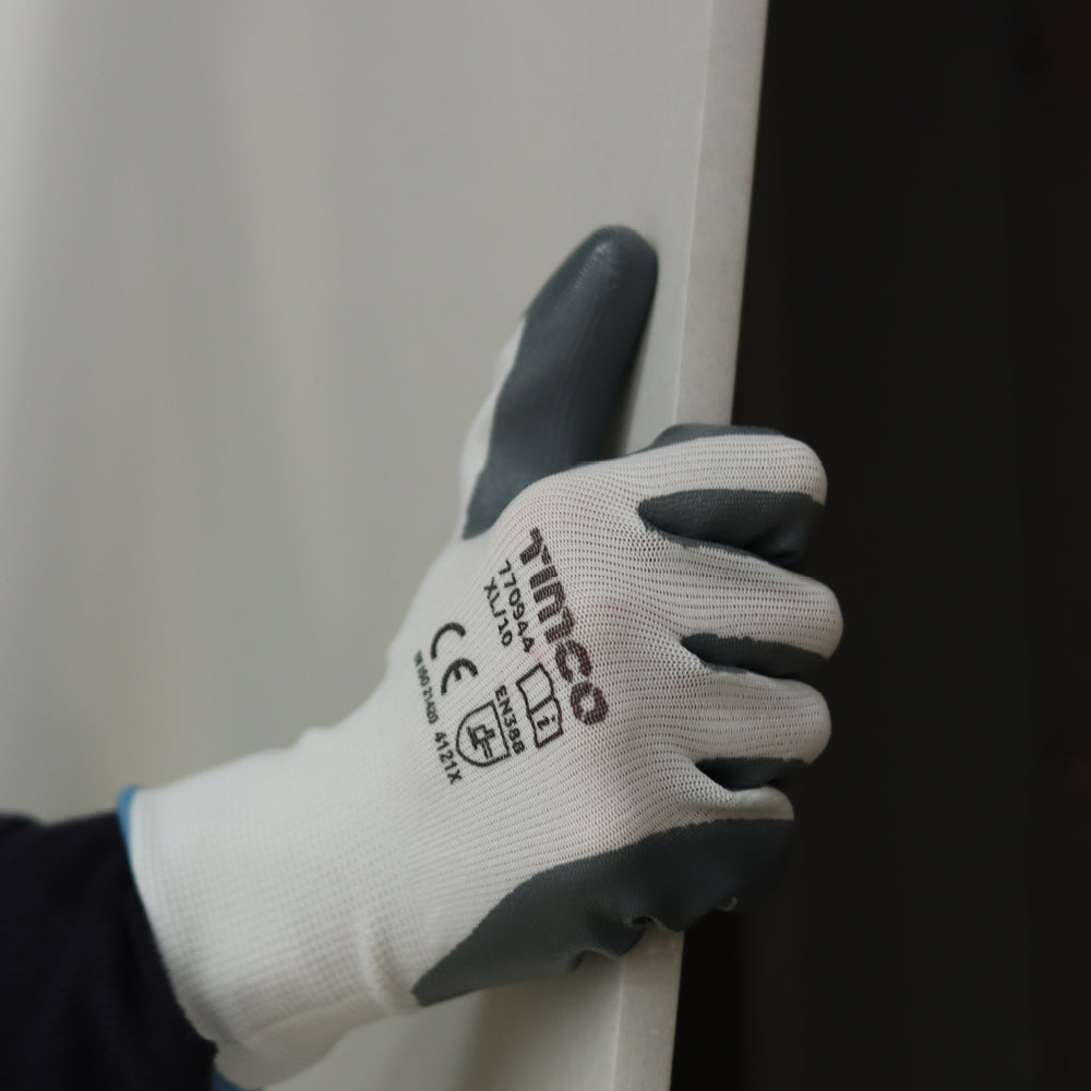 This is an image of Timco - Secure Grip Gloves - Smooth Nitrile Foam Coated Polyester Large (1 Pairs Backing Card) 770716