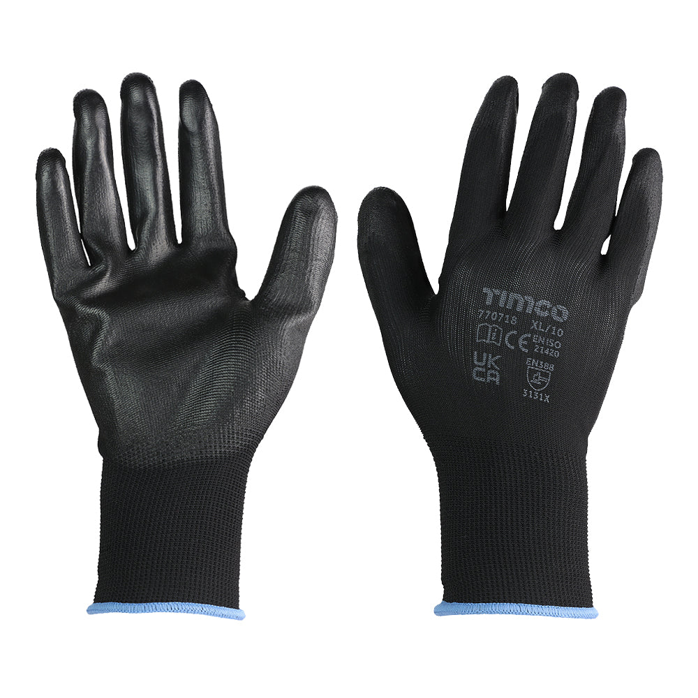 This is an image of Timco - Durable Grip Gloves - PU Coated Polyester - Multi Pack X Large (12 Pairs Bag) 770718