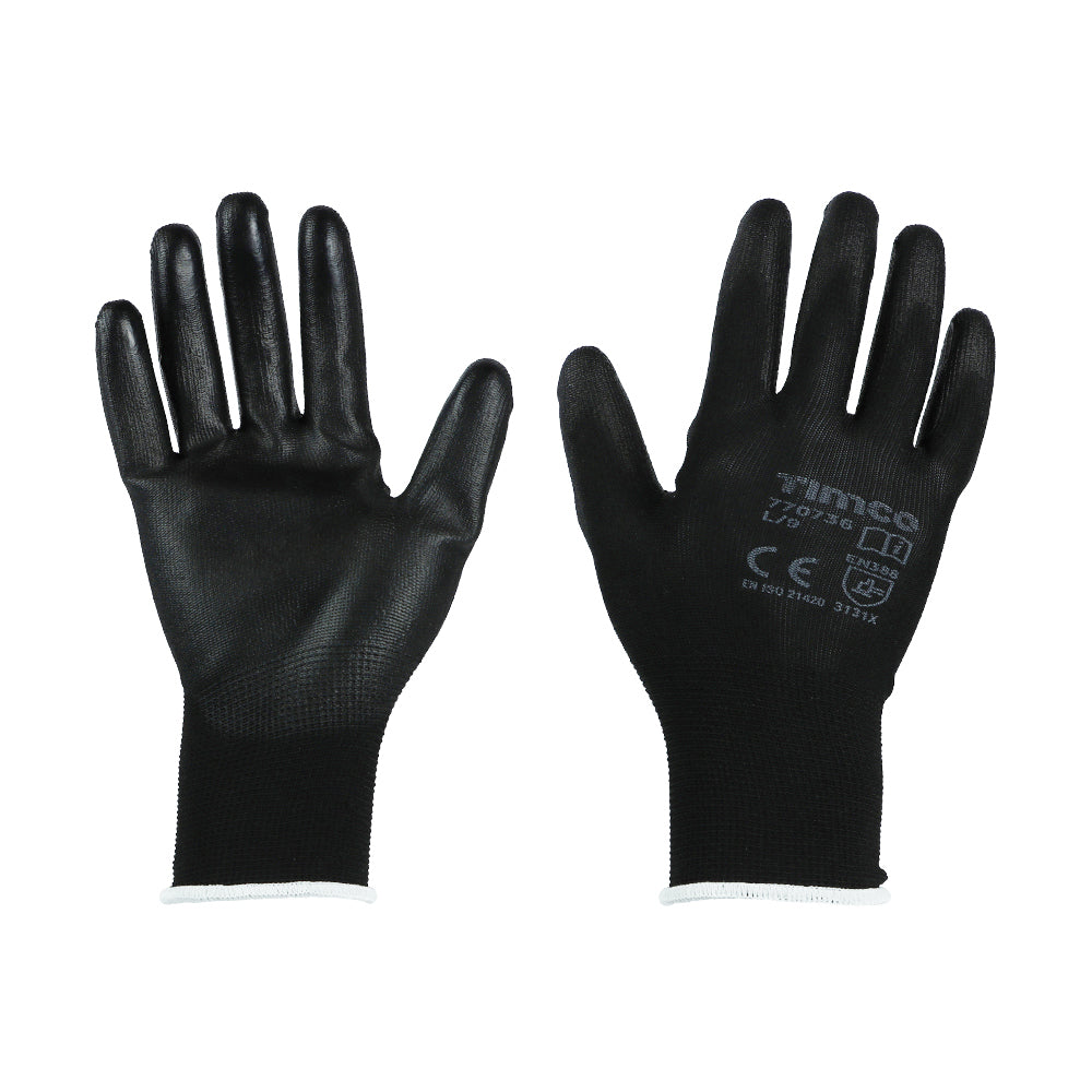 This is an image of Timco - Durable Grip Gloves - PU Coated Polyester Large (1 Pairs Backing Card) 770736