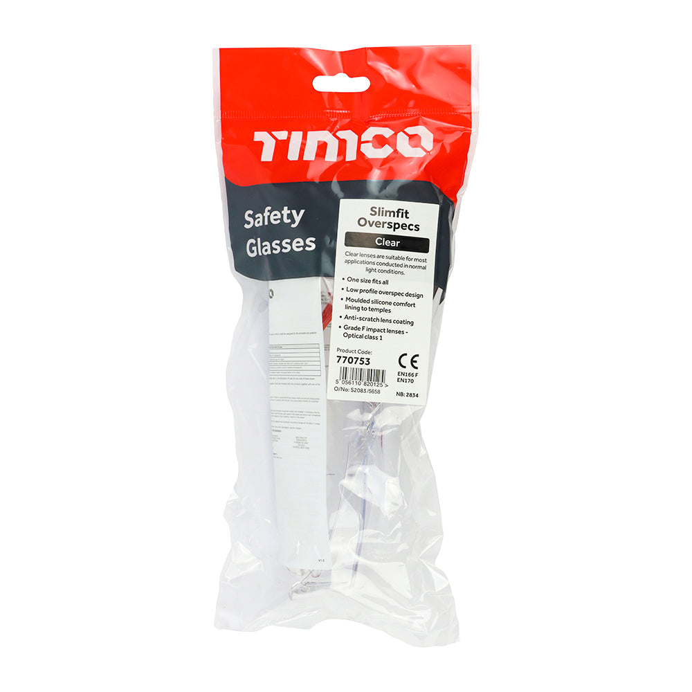 This is an image of Timco - Slimfit Overspecs Safety Glasses - Clear One Size (1 Each Bag) 770753