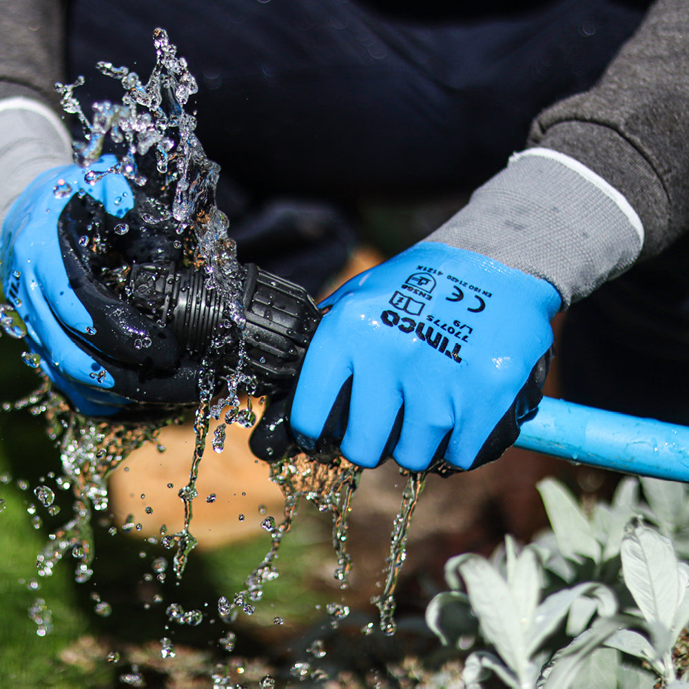 This is an image of Timco - Waterproof Grip Gloves - Sandy Nitrile Foam Coated Polyester Large (1 Pairs Backing Card) 770775