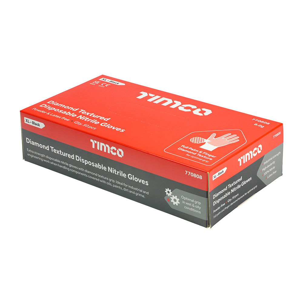 This is an image of Timco - Diamond Textured Disposable Nitrile Gloves X Large (50 Each Box) 770808