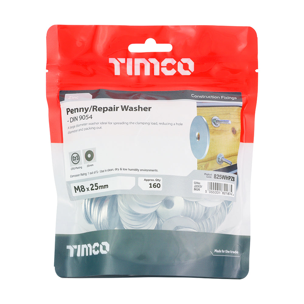 This is an image of Timco - Penny / Repair Washers - Zinc M8 x 25mm - (160 PCS TIMbag) 825WHPZB