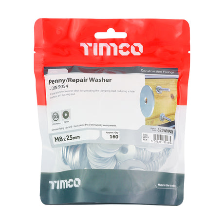 This is an image of Timco - Penny / Repair Washers - Zinc M8 x 25mm - (160 PCS TIMbag) 825WHPZB