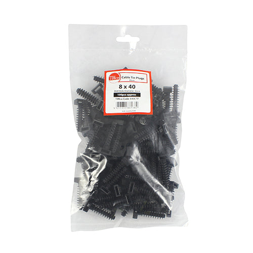 This is an image of Timco - Cable Tie Plugs - Black 8.0 x 40mm - (100 PCS Bag) 840CTP