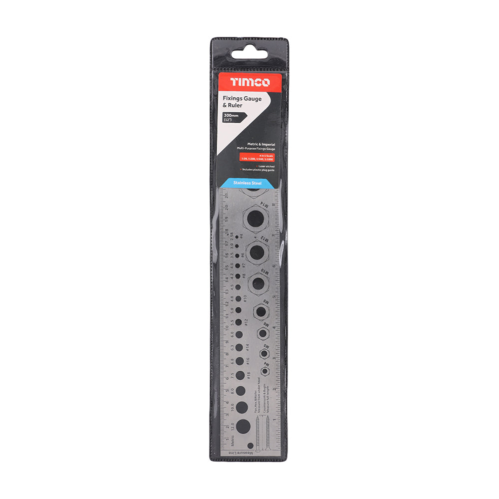 This is an image of Timco - Fixings Gauge and Ruler 300mm (1 Each Wallet) 863227