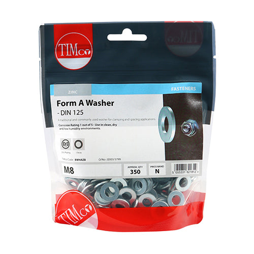 This is an image of Timco - Form A Washers - Zinc M8 - (350 PCS TIMbag) 8WHAZB