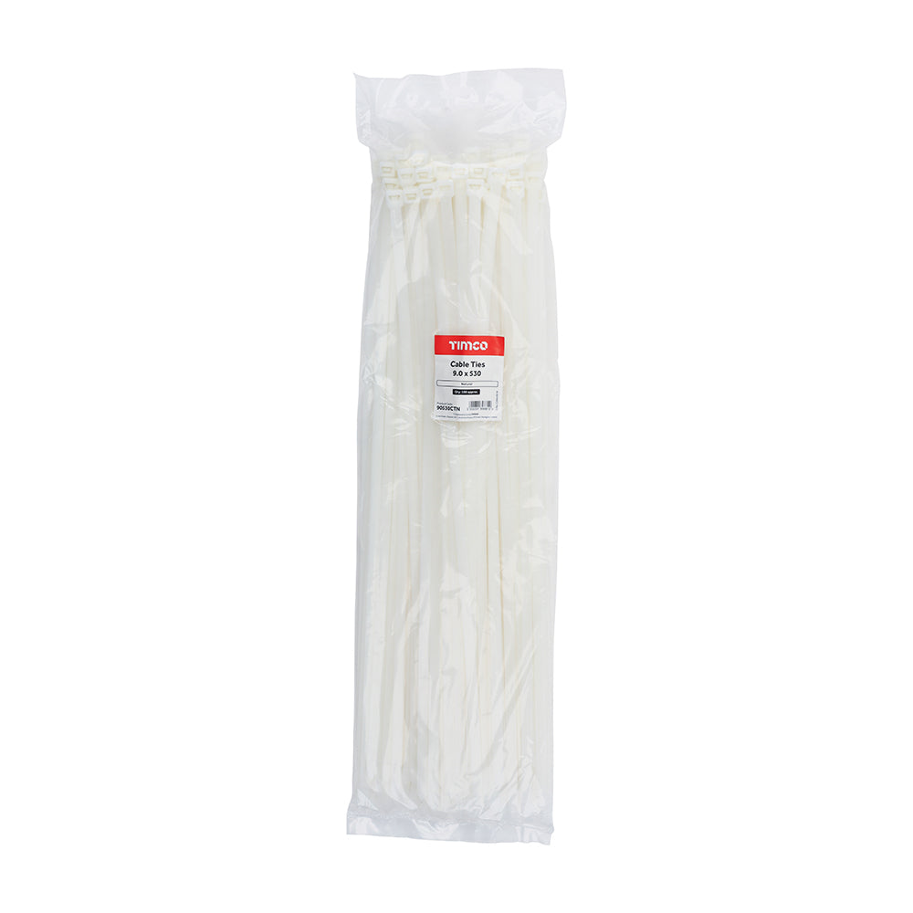 This is an image of Timco - Cable Ties - Natural 9.0 x 530mm - (100 PCS Bag) 90530CTN