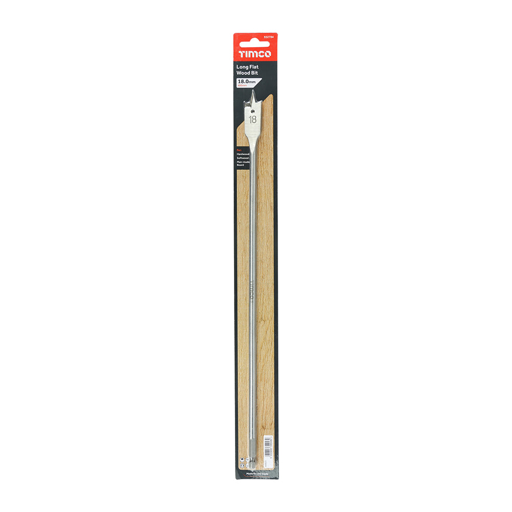 This is an image of Timco - Long Flat Wood Bit 18.0 x 400 (1 Each Blister Pack) 932784
