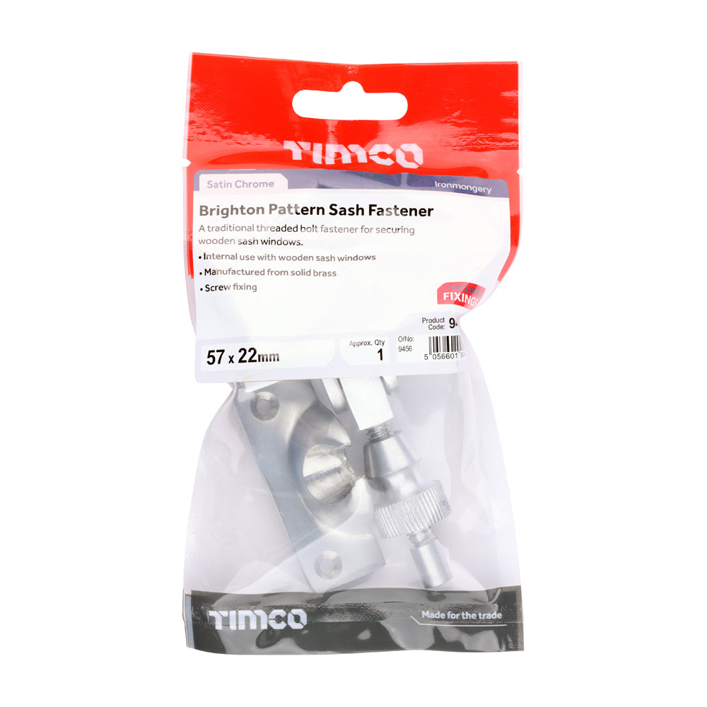 This is an image of Timco - Brighton Pattern Sash Fastener - Satin Chrome 57 x 22 (1 Each TIMpac) 949064P