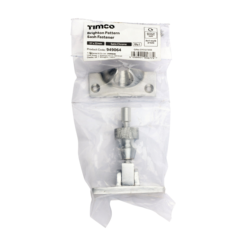 This is an image of Timco - Brighton Pattern Sash Fastener - Satin Chrome 57 x 22 (1 Each Bag) 949064