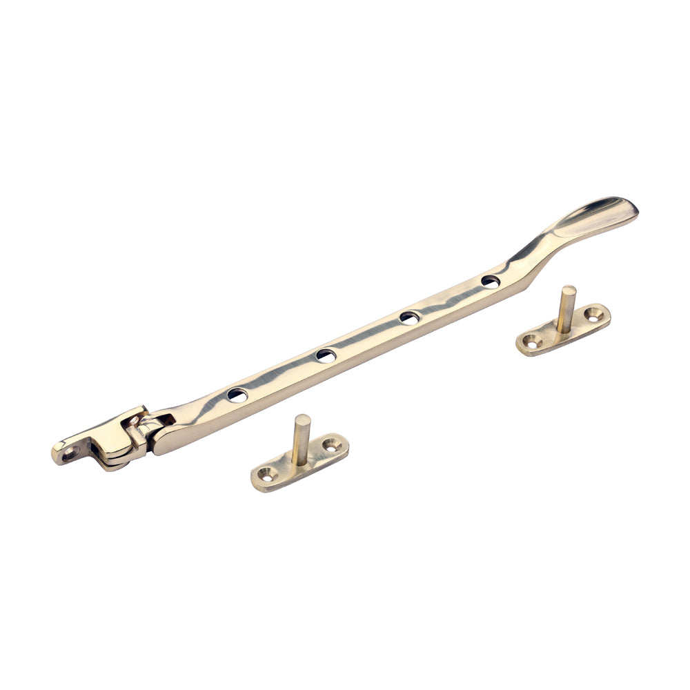 This is an image of Timco - Victorian Pattern Casement Stay - Polished Brass 240mm (1 Each Bag) 949355