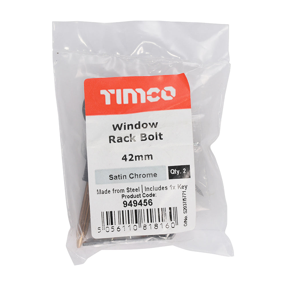 This is an image of Timco - Window Rack Bolts - Satin Chrome 42mm (2 Pieces Bag) 949456