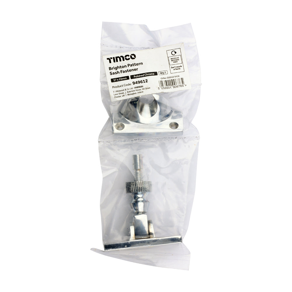 This is an image of Timco - Brighton Pattern Sash Fastener - Polished Chrome 57 x 22 (1 Each Bag) 949612