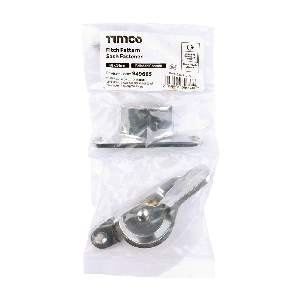 This is an image of Timco - Fitch Pattern Sash Fastener - Polished Chrome 68 x 14 (1 Each Bag) 949665