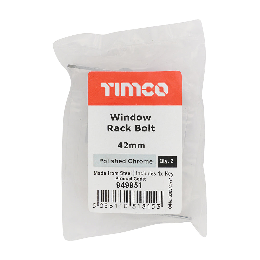This is an image of Timco - Window Rack Bolts - Polished Chrome 42mm (2 Pieces Bag) 949951