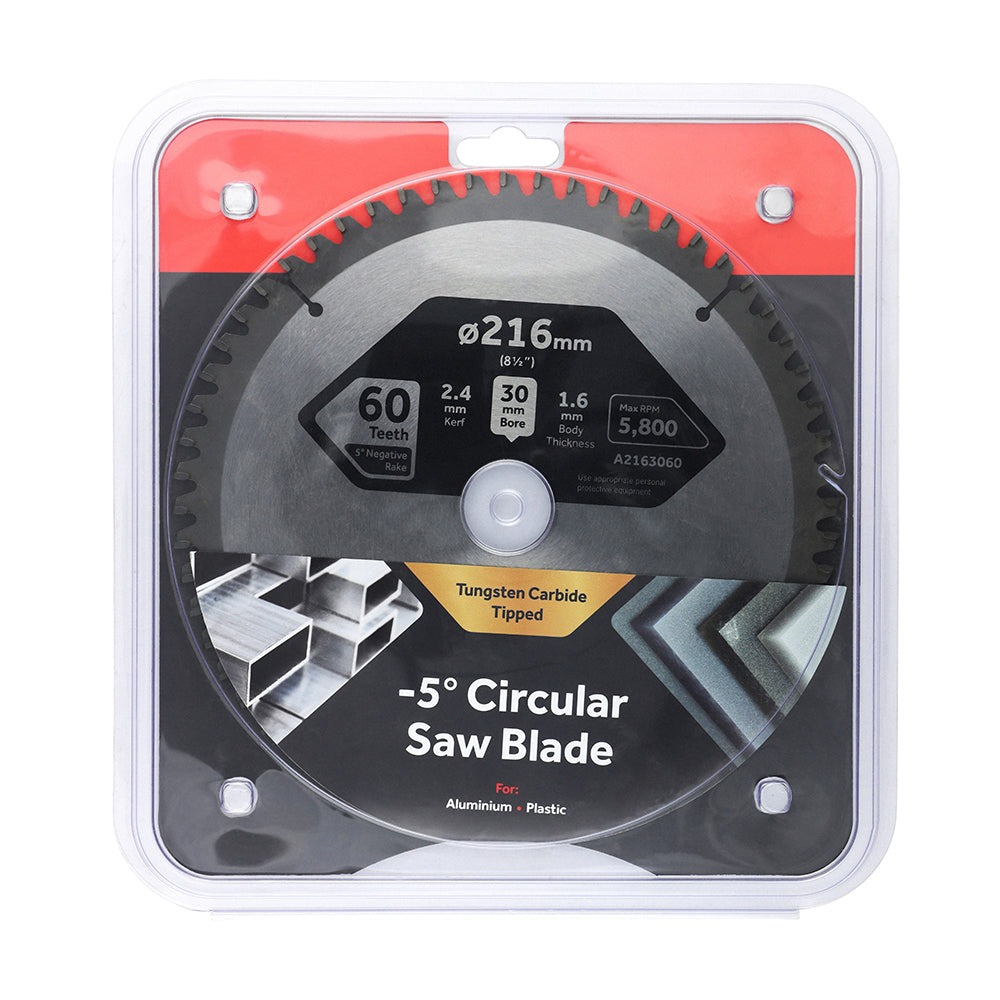 This is an image of Timco - -5° Circular Saw Blade 216 x 30 x 60T (1 Each Clamshell) A2163060