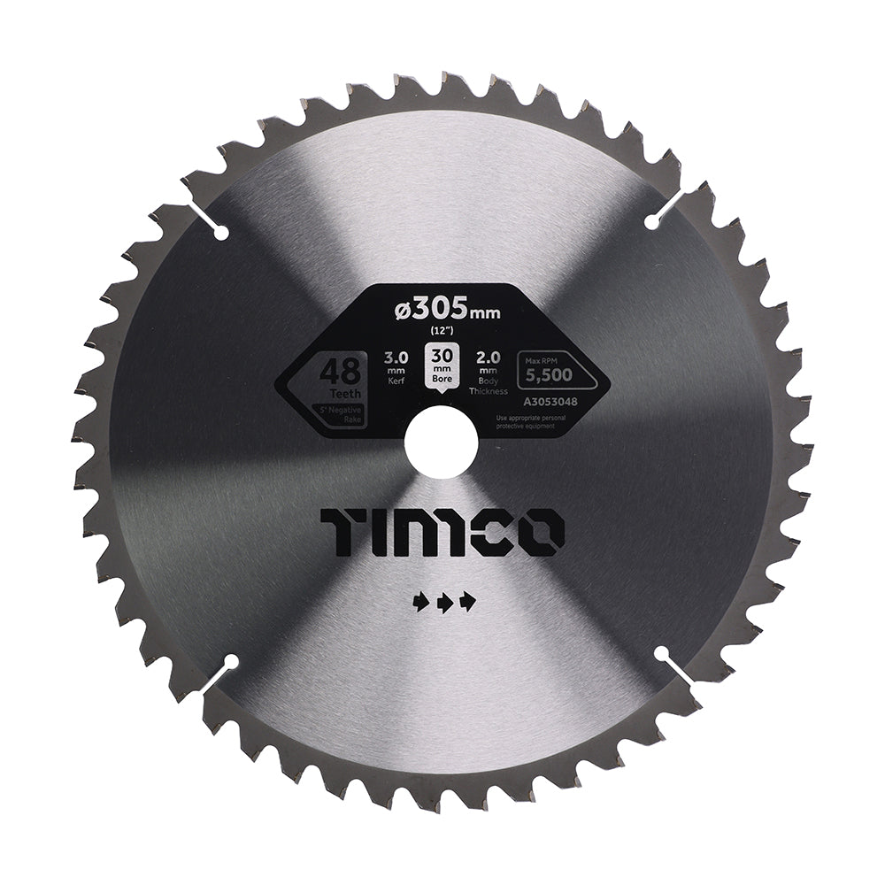 This is an image of Timco - -5° Circular Saw Blade 305 x 30 x 48T (1 Each Clamshell) A3053048