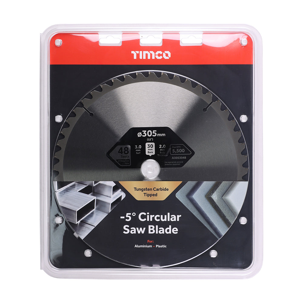 This is an image of Timco - -5° Circular Saw Blade 305 x 30 x 48T (1 Each Clamshell) A3053048