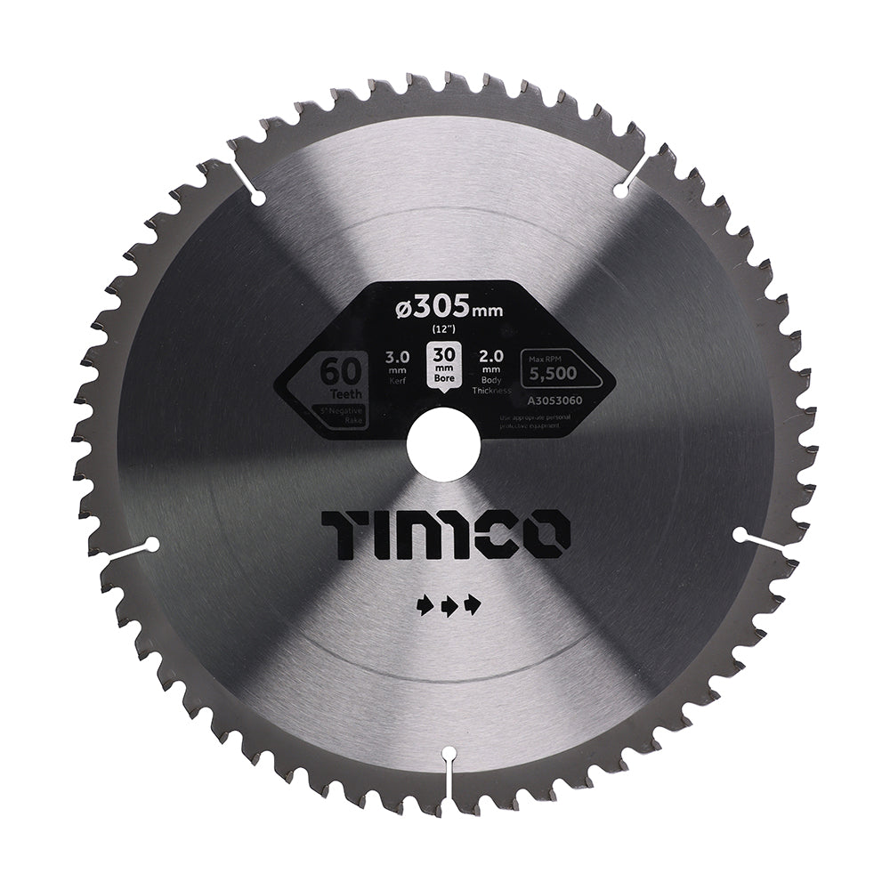 This is an image of Timco - -5° Circular Saw Blade 305 x 30 x 60T (1 Each Clamshell) A3053060