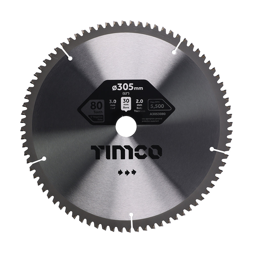 This is an image of Timco - -5° Circular Saw Blade 305 x 30 x 80T (1 Each Clamshell) A3053080