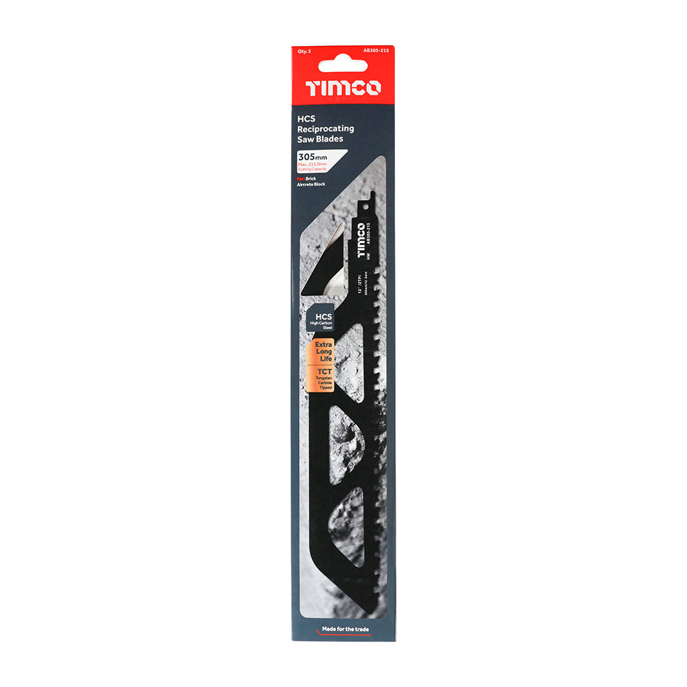 This is an image of Timco - Reciprocating Saw Blades - Block / Brick Cutting - Tungsten Carbide Tipped Blade - S1243HM S1243HM (1 Each Pack) AB305-215
