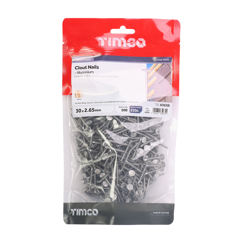 This is an image of Timco - Clout Nails - Aluminium 30 x 2.65mm (0.25 Kg TIMbag) ACN30B