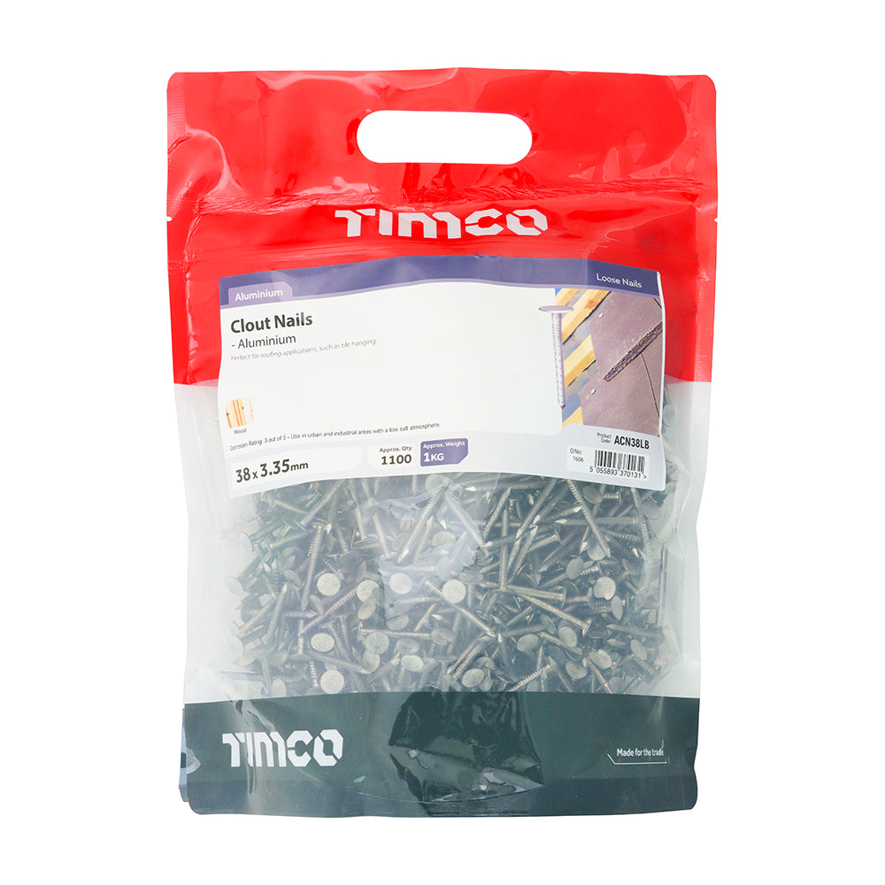 This is an image of Timco - Clout Nails - Aluminium 38 x 3.35mm (1 Kg TIMbag) ACN38LB