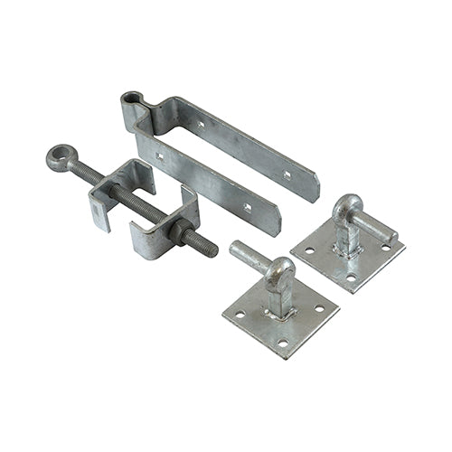 This is an image of Timco - Adjustable Hinge Set With Hook On Plate - Hot Dipped Galvanised 300mm (1 Each Plain Bag) AFHP300G