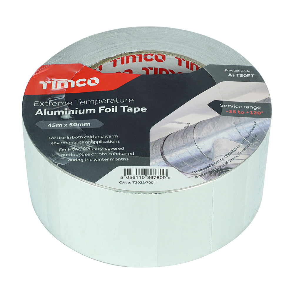 This is an image of Timco - Extreme Temperature Aluminium Foil Tape 45m x 50mm (1 Each Roll) PCSAFT50ET