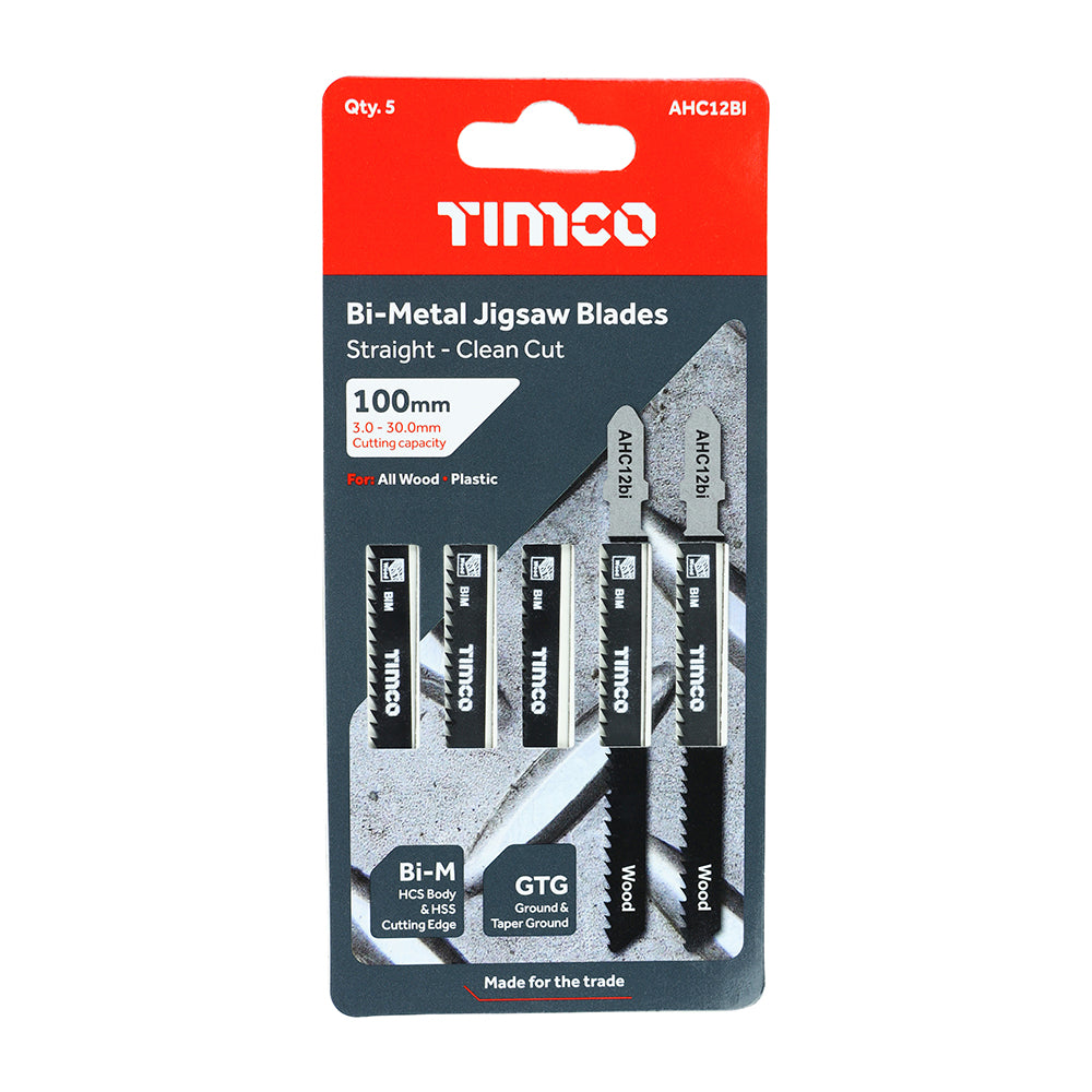 This is an image of Timco - Jigsaw Blades - Wood Cutting - Bi-Metal Blades - T101BF T101BF (5 Pieces Pack) AHC12BI