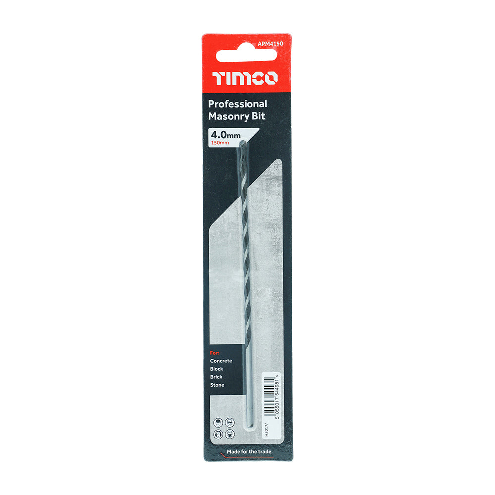 This is an image of Timco - Professional Masonry Bit 4.0 x 150 (1 Each Blister Pack) APM4150