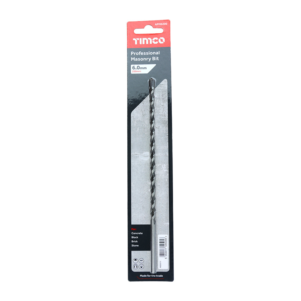 This is an image of Timco - Professional Masonry Bit 6.0 x 200 (1 Each Blister Pack) APM6200