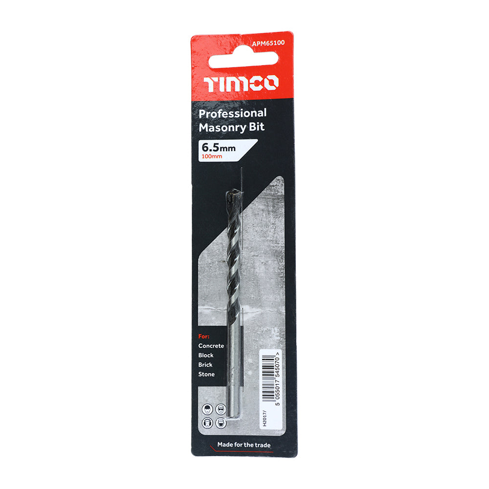 This is an image of Timco - Professional Masonry Bit 6.5 x 100 (1 Each Blister Pack) APM65100