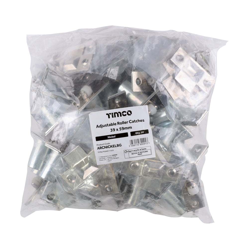This is an image of Timco - Adjustable Roller Catches - Nickel 39mm (50 Pieces Bag) ARCNICKELBG